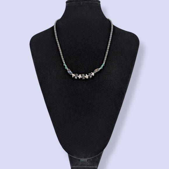 Hematite & Pink Quartz Chip Beaded Necklace - Picture 3 of 5
